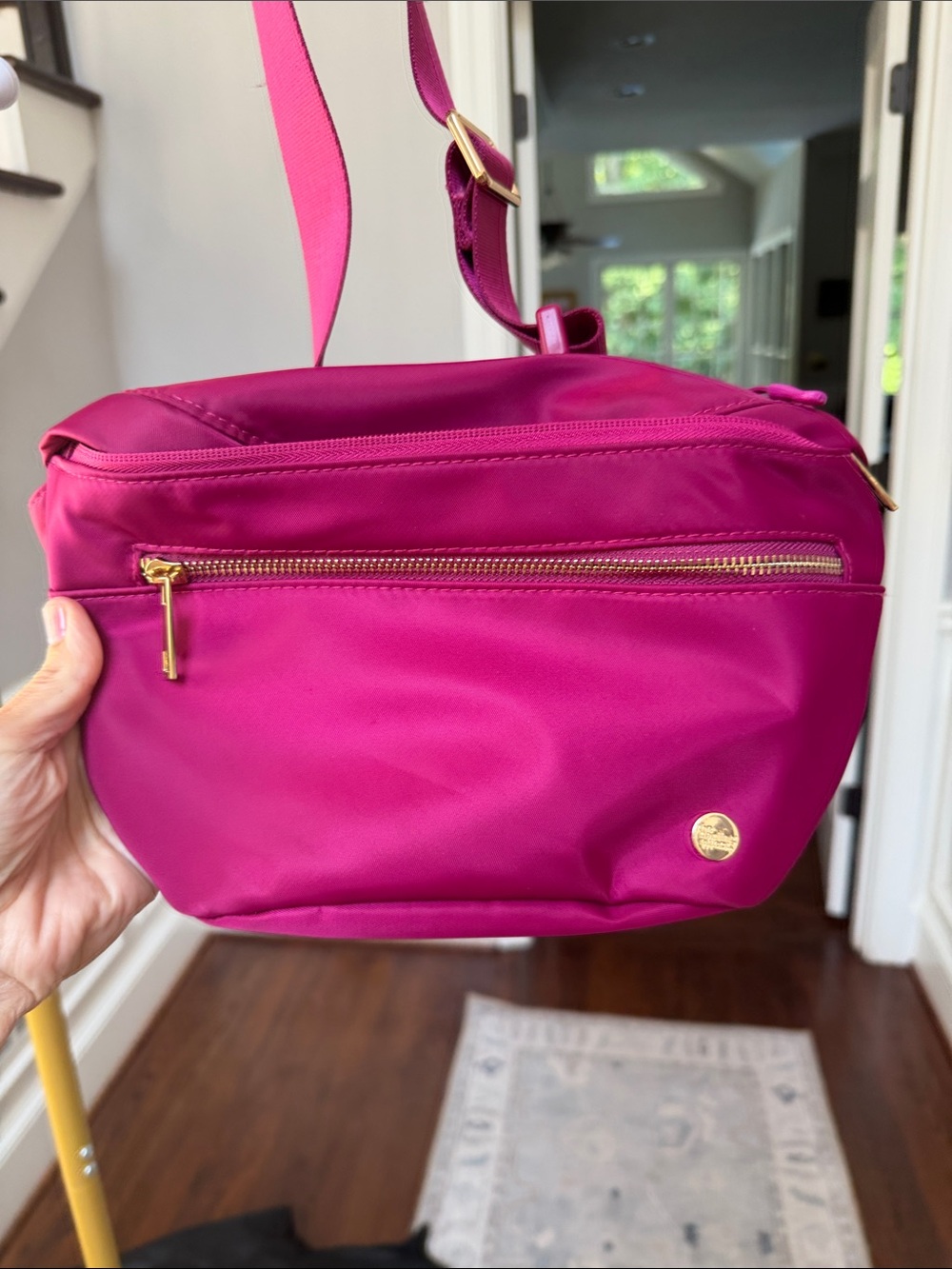 Magenta Crossbody Bag with Gold Accents